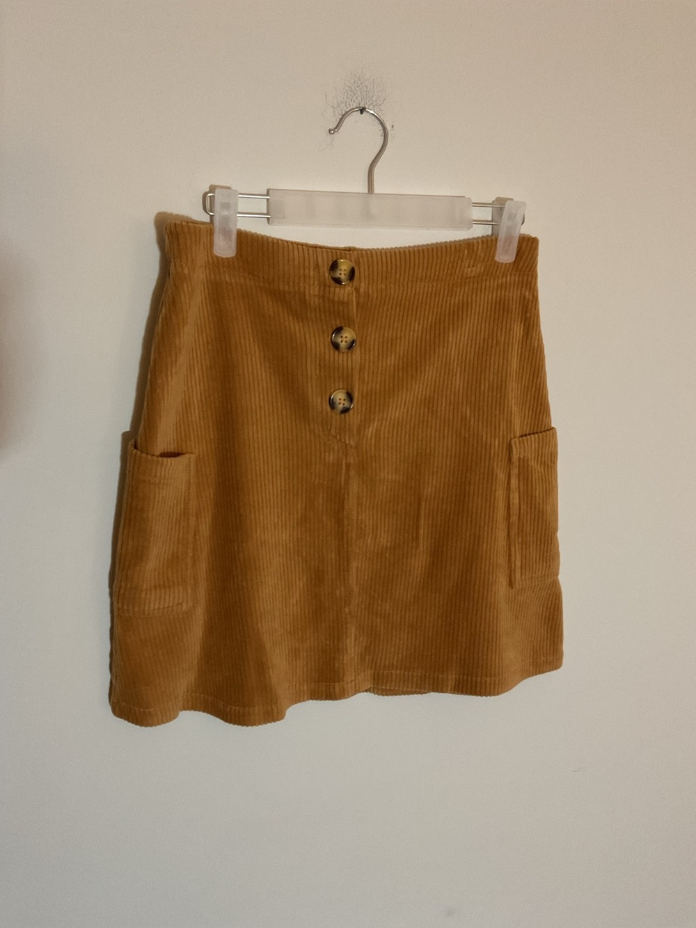 Derek Heart Camel Corduroy Button-Up Mini Skirt